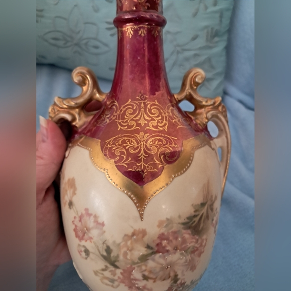 Antique Red & Gold 1891 Royal Saxe Erdmann Schlegelmilch Double Handled Vase - Picture 11 of 16